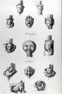 Corbels and gargoyles drawn in 1868